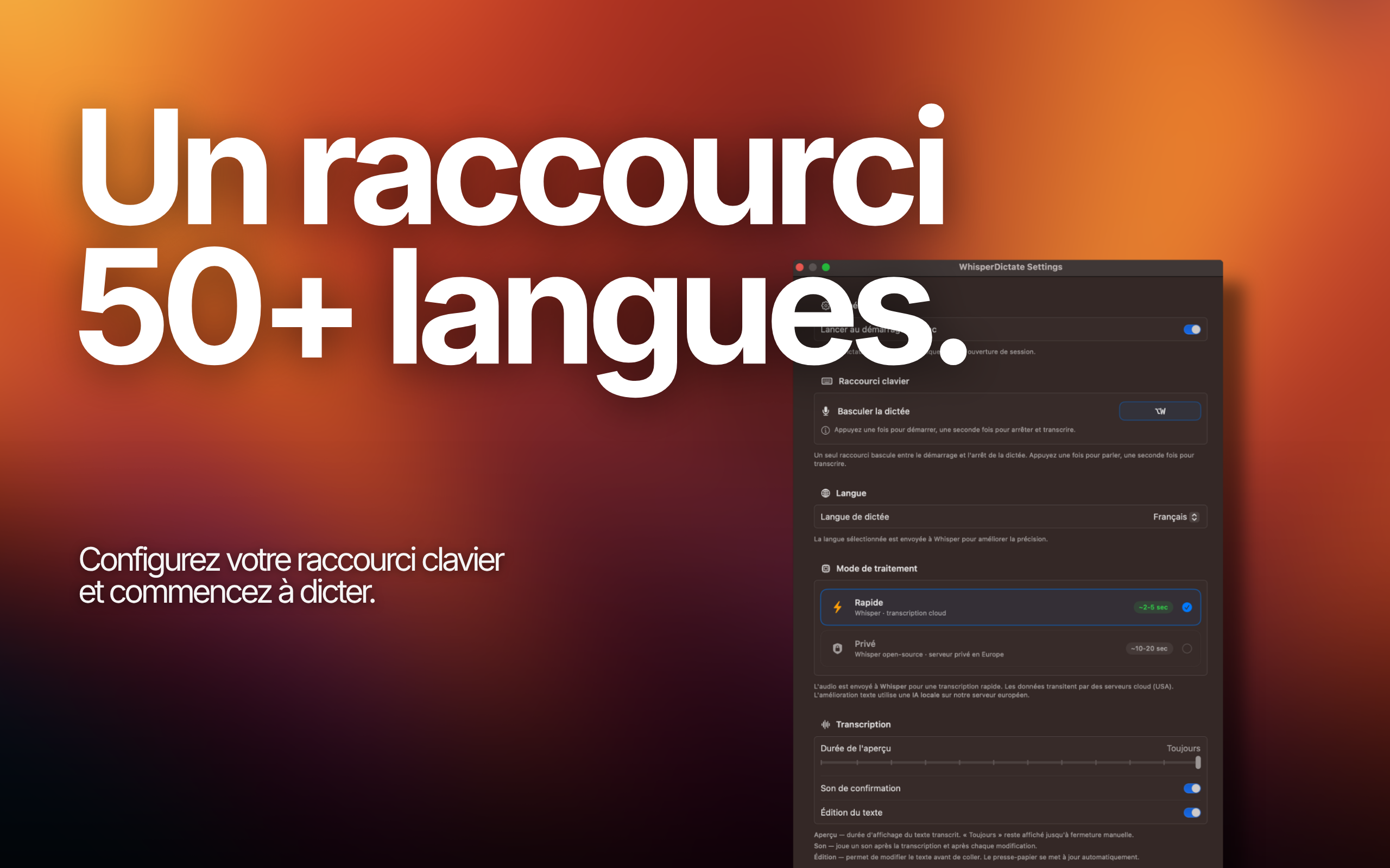 Raccourci clavier, 50+ langues