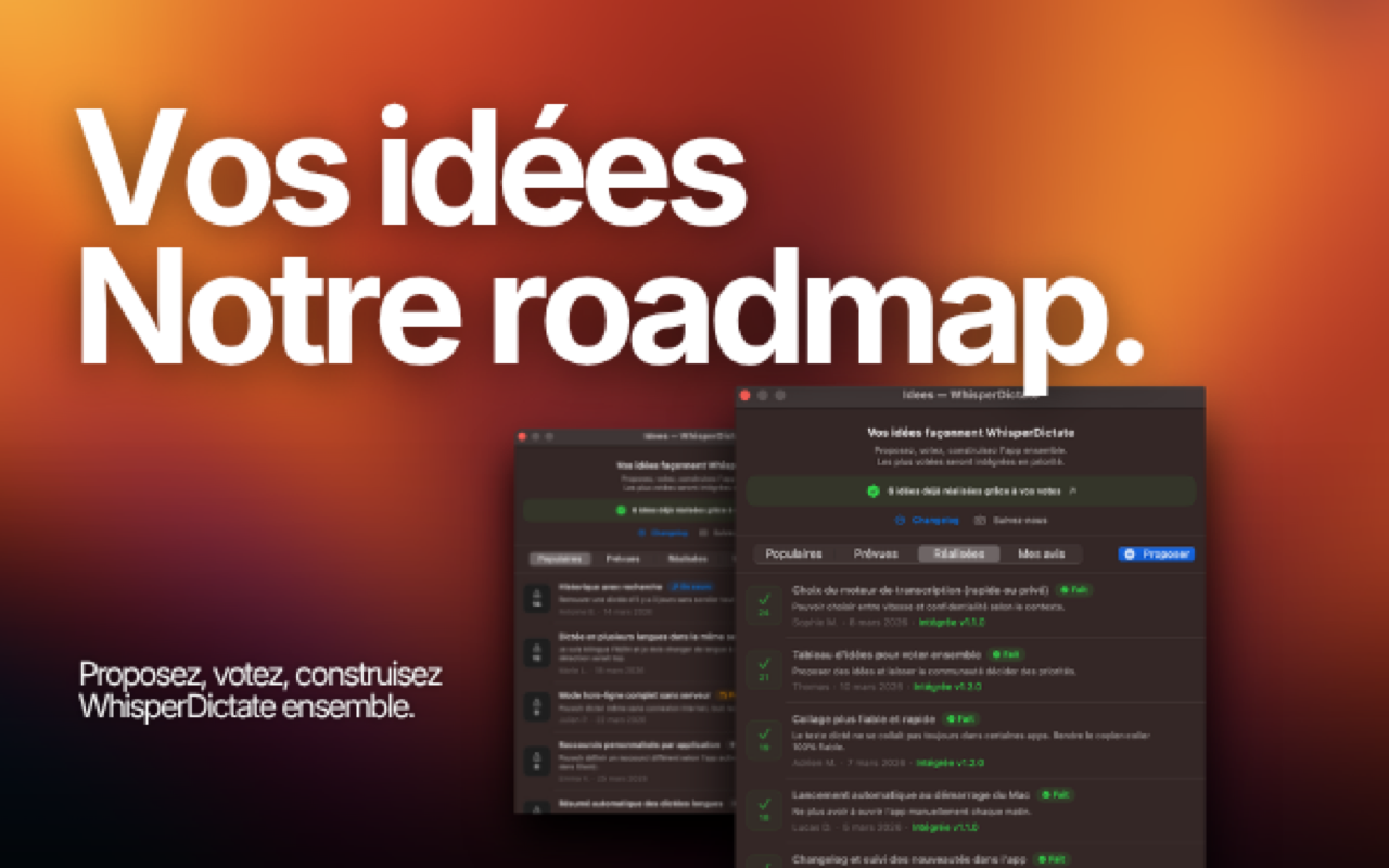 Whisper Dictate 1.2 &mdash; Id&eacute;es communaut&eacute;